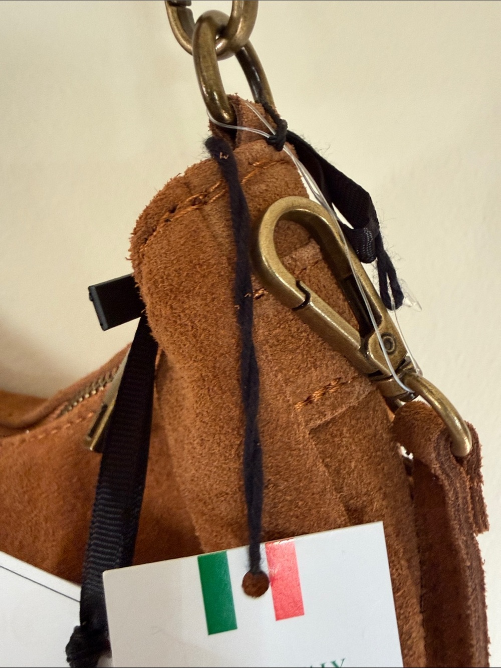 Marlon Boho Brown Calf Suede Fringe Crossbody Bag Shoulder Tote Bag -Italy NWT - Picture 5 of 8